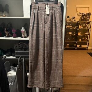 Commense Plaid High-waisted Pants